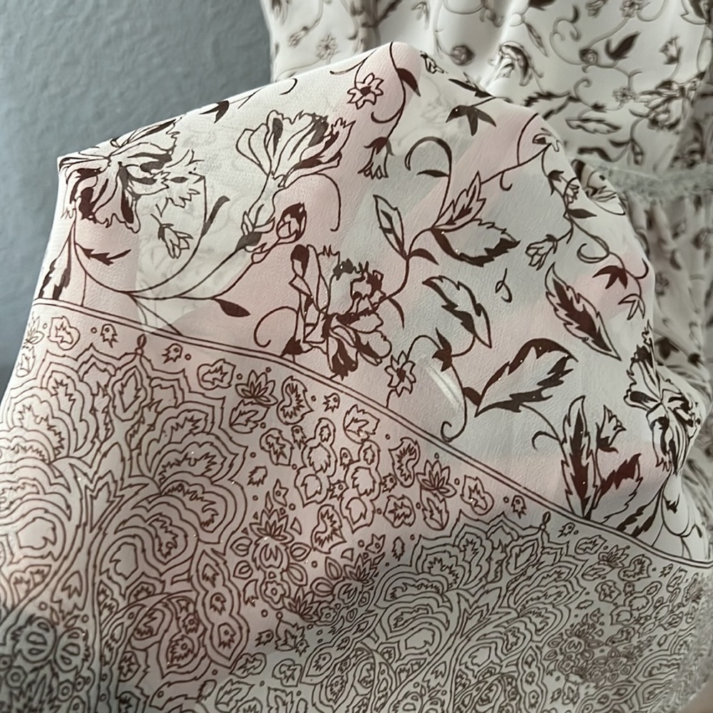 Boho Floral Leaf Gold Sparkle Lace Long Midi Skirt Christopher & Banks Size 12 - Picture 8 of 12